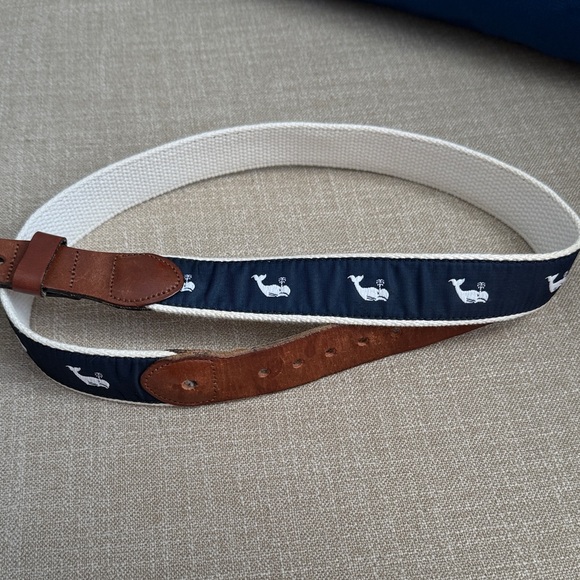 Leather Nan Ltd. Preppy Navy and White Whale Belt size 32 - Picture 1 of 5